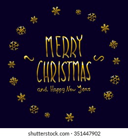 golden glowing Merry Christmas and happy New Year 2016 lettering collection. Vector illustration   art