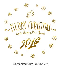 golden glowing Merry Christmas and happy New Year 2016 lettering collection.  illustration   art