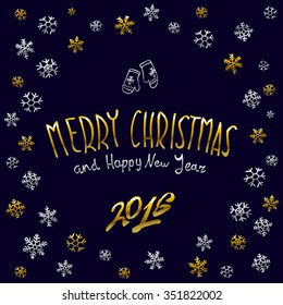 golden glowing Merry Christmas and happy New Year 2016 lettering collection.  illustration   art
