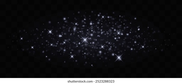 Partículas brillantes doradas y estrellas brillantes aisladas sobre fondo oscuro. Brillantes explosiones de estrellas con efectos brillantes. Parche gráfico de luz reflejada. Abstractas polvo mágico. Ilustración vectorial.