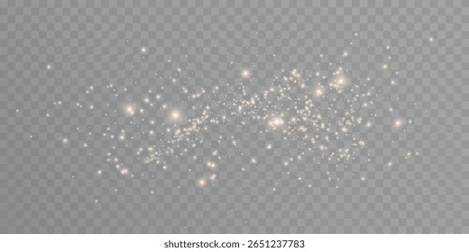 Golden leuchtende Partikel und Funken verstreut auf transparentem Hintergrund. Vektormagischer Bokeh- und Glitzereffekt für Weihnachts-Illustrationen und Feiertags-Overlay und Hintergrund-Design