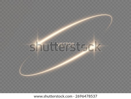 A golden glowing ring on an elliptical orbit with two starbursts and a soft glow on a transparent background. A vector swirl for luxury branding, beauty product headers, banners, and UI overlays.	