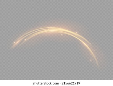 Golden glowing shiny lines effect vector background. Luminous white lines of speed. Light glowing effect. Abstract motion lines. Light trail wave, fire path trace line, car lights, optic fiber and inc