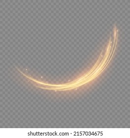 Golden glowing shiny lines effect vector background. Luminous white lines of speed. Light glowing effect. Abstract motion lines. Light trail wave, fire path trace line, car lights, optic fiber and inc