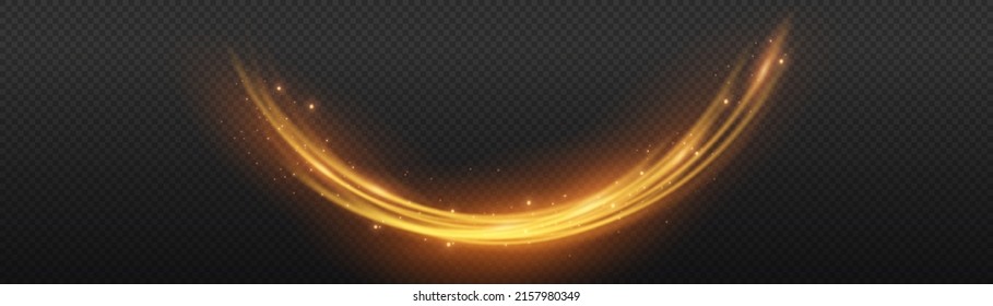 Golden glowing shiny lines effect vector background. Luminous white lines of speed. Light glowing effect. Abstract motion lines. Light trail wave, fire path trace line, car lights, optic fiber and inc