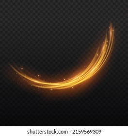 Golden glowing shiny lines effect vector background. Luminous white lines of speed. Light glowing effect. Abstract motion lines. Light trail wave, fire path trace line, car lights, optic fiber and inc