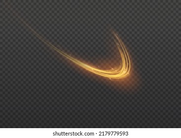 Golden glowing shiny lines effect. Luminous white lines of speed. Light glowing effect. Abstract motion lines. Light trail wave, fire path trace line and incandescence curve twirl