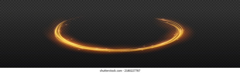 Golden glowing shiny lines effect vector background. Luminous white lines of speed. Light glowing effect. Light trail wave, fire path trace line and incandescence curve twirl.