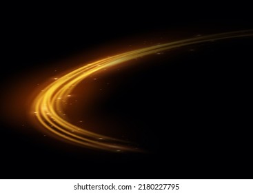 Golden glowing shiny lines effect vector background. Luminous white lines of speed. Light glowing effect. Light trail wave, fire path trace line and incandescence curve twirl.