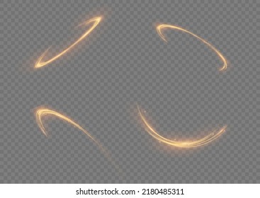 Golden glowing shiny lines effect vector background. Luminous white lines of speed. Light glowing effect. Light trail wave, fire path trace line and incandescence curve twirl.