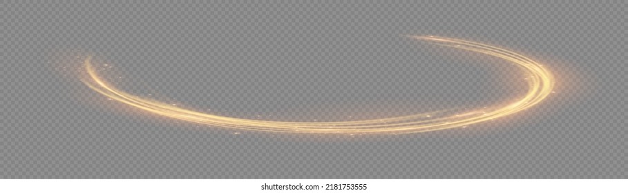 Golden glowing shiny lines effect vector background. Luminous white lines of speed. Light glowing effect. Light trail wave, fire path trace line and incandescence curve twirl.