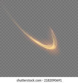 Golden glowing shiny lines effect vector background. Luminous white lines of speed. Light glowing effect. Light trail wave, fire path trace line and incandescence curve twirl.