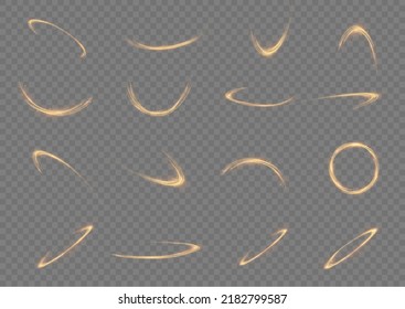 Golden glowing shiny lines effect vector background. Luminous white lines of speed. Light glowing effect. Light trail wave, fire path trace line and incandescence curve twirl.