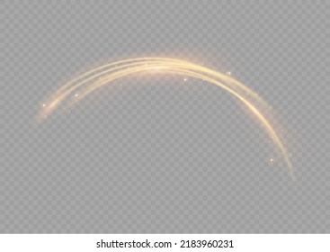 Fondo vectorial de efecto de líneas brillantes doradas. Luminosas líneas blancas de velocidad. Efecto luminoso. Ola ligera de senderos, línea de trazos de senderos de incendios y giro de la curva de incandescencia.
