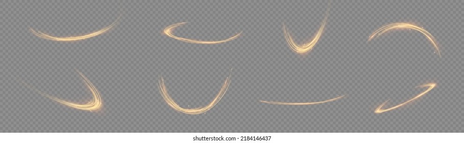 Golden glowing shiny lines effect vector background. Luminous white lines of speed. Light glowing effect. Light trail wave, fire path trace line and incandescence curve twirl.