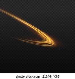 Golden glowing shiny lines effect vector background. Luminous white lines of speed. Light glowing effect. Light trail wave, fire path trace line and incandescence curve twirl.