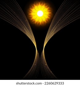 Golden glowing shiny lines effect. Glowing magic fire trace. Magic golden light effect with curve trail. Vector illustration.