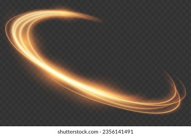 Golden glowing shiny lines effect vector background. Luminous white lines of speed. Light glowing effect. Light trail wave, fire path trace line and incandescence curve twirl.