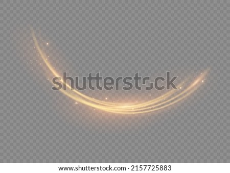Golden glowing shiny lines effect vector background. Luminous white lines of speed. Light glowing effect. Abstract motion lines. Light trail wave, fire path trace line, car lights, optic fiber and inc