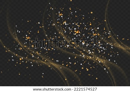 Golden glowing shiny lines effect vector background. Luminous white lines of speed. Light glowing effect. Abstract motion lines. Light trail wave, fire path trace line, car lights, optic fiber and inc
