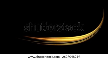Golden glowing shiny lines effect vector background. Luminous white lines of speed. Light glowing effect. Abstract motion lines. Light trail wave, fire path trace line, car lights, optic fiber and inc