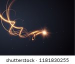 Golden glowing shiny spiral lines effect vector background. EPS10. Abstract light speed motion effect. Shiny wavy trail. Light painting. Light trail. Vector eps10.