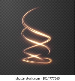 Golden glowing shiny spiral lines effect vector background. EPS10. Abstract light speed motion effect. Shiny wavy trail. Light painting. Light trail. Vector eps10.