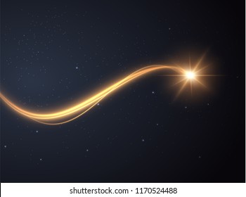 Golden glowing shiny spiral lines effect vector background. EPS10. Abstract light speed motion effect. Shiny wavy trail. Light painting. Light trail. Vector eps10.