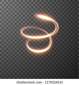 Golden glowing shiny spiral lines effect vector background. EPS10. Abstract light speed motion effect. Shiny wavy trail. Light painting. Light trail. Vector eps10.