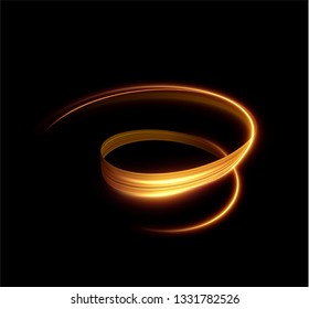 Golden glowing shiny spiral lines effect vector background. EPS10. Abstract light speed motion effect. Shiny wavy trail. Light painting. Light trail. Vector eps10.