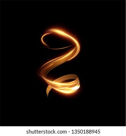 Golden glowing shiny spiral lines effect vector background. EPS10. Abstract light speed motion effect. Shiny wavy trail. Light painting. Light trail. Vector eps10.
