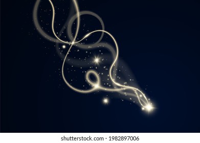 Golden glowing shiny spiral lines effect. Illuminated abstract digital wave. Glowing particles background. Graphic concept for your design
