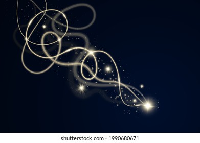 Golden glowing shiny spiral lines effect. Illuminated abstract digital wave. Glowing particles background. Graphic concept for your design