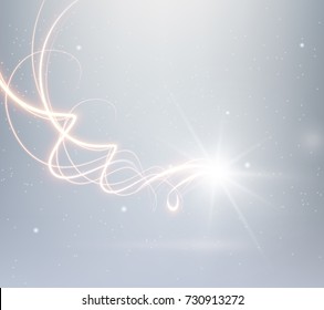 Golden glowing shiny spiral lines effect vector background. EPS10. Abstract light speed motion effect. Shiny wavy trail. Light painting. Light trail. Vector eps10.