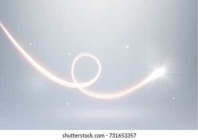 Golden glowing shiny spiral lines effect vector background. EPS10. Abstract light speed motion effect. Shiny wavy trail. Light painting. Light trail. Vector eps10.