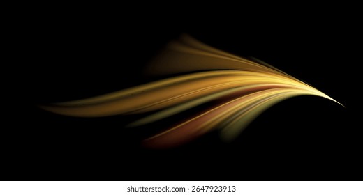 Golden glowing shiny spiral vector. Neon line yellow. Shiny wavy trail. Long time exposure motion blur effect. Neon magic light effect. Abstract motion glowing wavy lines.