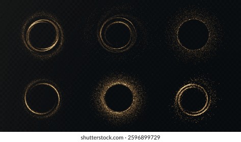 golden glowing sparkle circle with shiny light effects and glittering dust. Perfect for luxury designs, Christmas decorations, festive celebrations, magic flares, and elegant abstract backgrounds. 