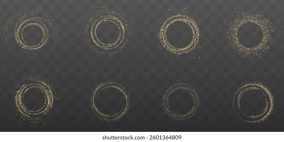 golden glowing sparkle circle with shiny light effects and glittering dust. Perfect for luxury designs, Christmas decorations, festive celebrations, magic flares, and elegant abstract backgrounds. Vek