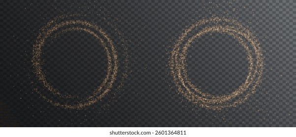 golden glowing sparkle circle with shiny light effects and glittering dust. Perfect for luxury designs, Christmas decorations, festive celebrations, magic flares, and elegant abstract backgrounds. Vek