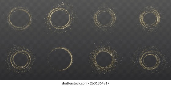 golden glowing sparkle circle with shiny light effects and glittering dust. Perfect for luxury designs, Christmas decorations, festive celebrations, magic flares, and elegant abstract backgrounds. Vek