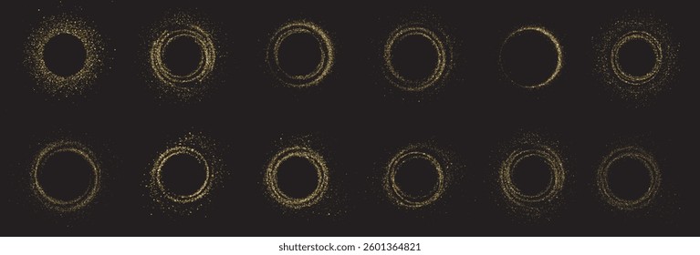 golden glowing sparkle circle with shiny light effects and glittering dust. Perfect for luxury designs, Christmas decorations, festive celebrations, magic flares, and elegant abstract backgrounds. Vek
