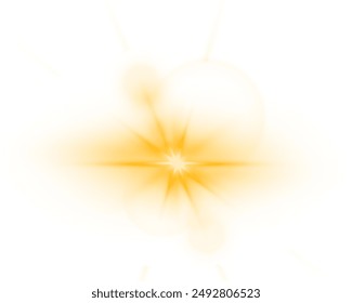 Golden glowing star on a transparent background. Magic explosion with stardust. Christmas light effect with magic particles. Yellow energy flash. Golden glitter and highlights. Vector illustration PNG