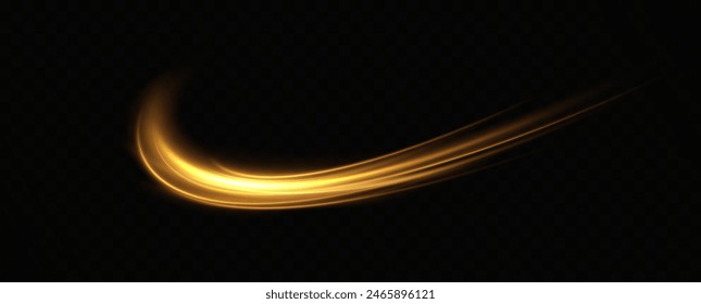 Un remolino dorado brillante. El efecto de moverse a la velocidad de la luz. Camino fácil. Camino ondulado brillante. Vector. Luz de neón.	