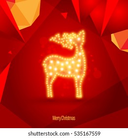 Golden Glowing Vector Deer on Red Background