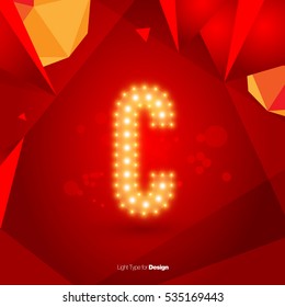 Golden Glowing Vector Font on Red Background