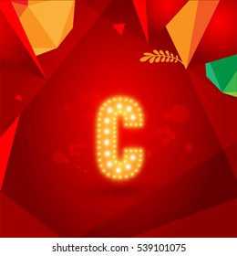 Golden Glowing Vector Font on Red Background