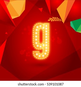 Golden Glowing Vector Font on Red Background