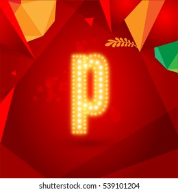 Golden Glowing Vector Font on Red Background
