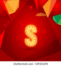 Golden Glowing Vector Font on Red Background