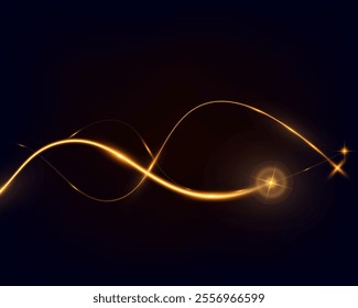 Golden glowing wave lines on dark background with sparkling light effects, elegant abstract design for technology, luxury, or festive themes.	